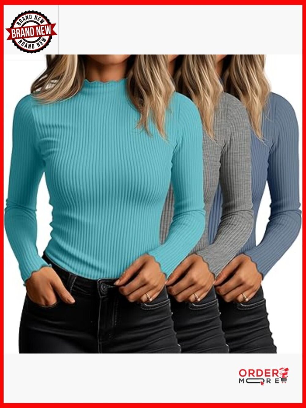 3 Pack Ribbed Mock Turtleneck Shirts Long Sleeve Slim Fit Tees for Layering